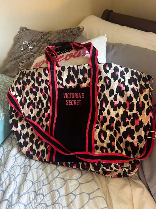 Victoria's Secret Handbags - Victoria's Secret Leopard Print Canvas Weekender Duffle Bag